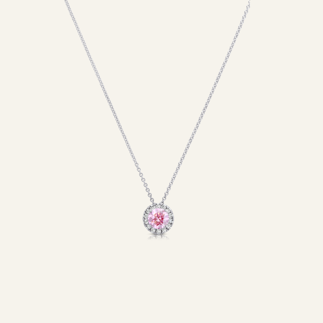 Pink Diamond with White Diamond Halo Necklet