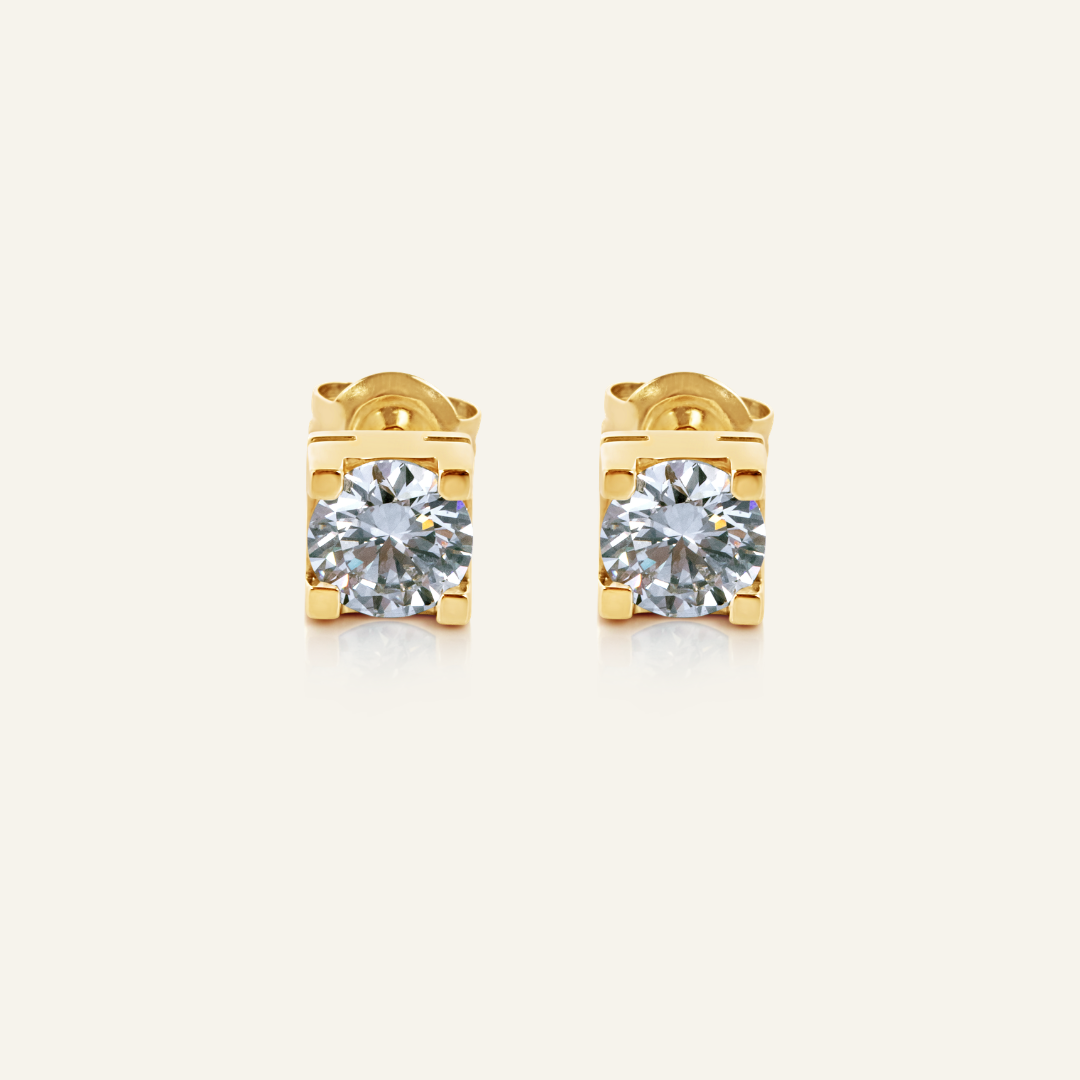 9ct gold Retro Square Claw Set Diamond Studs
