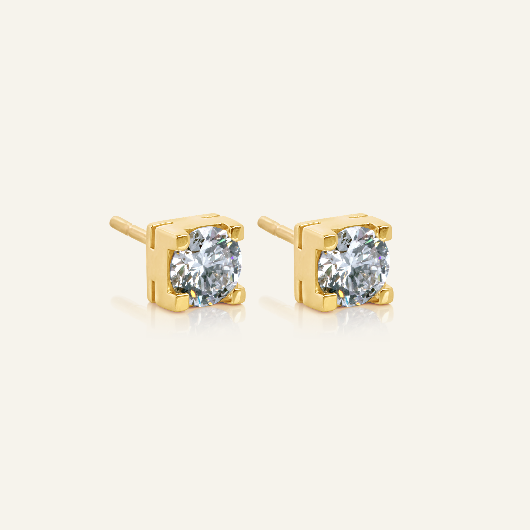 9ct gold Retro Square Claw Set Diamond Studs