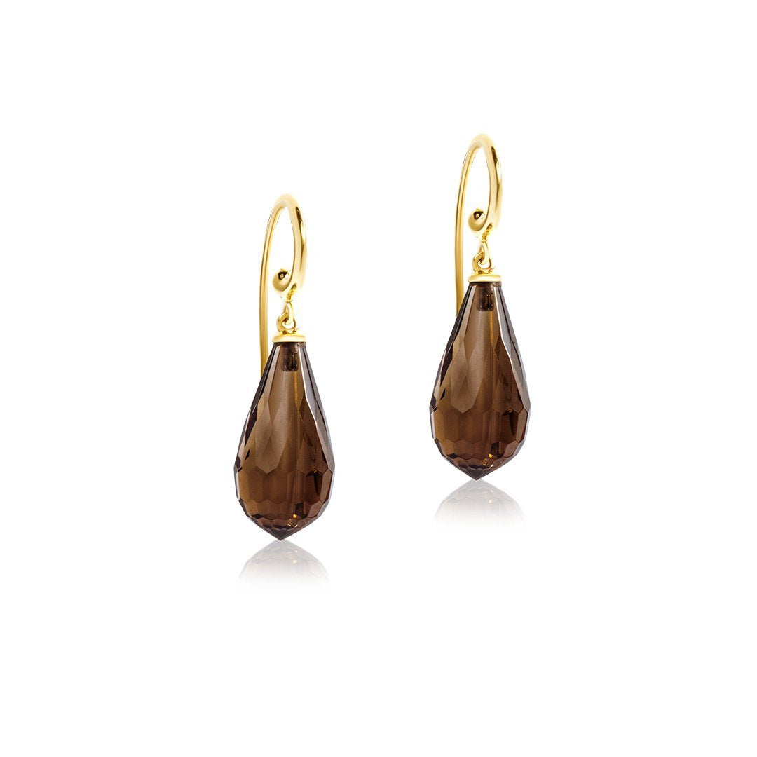Smoky Quartz yellow gold hook earring