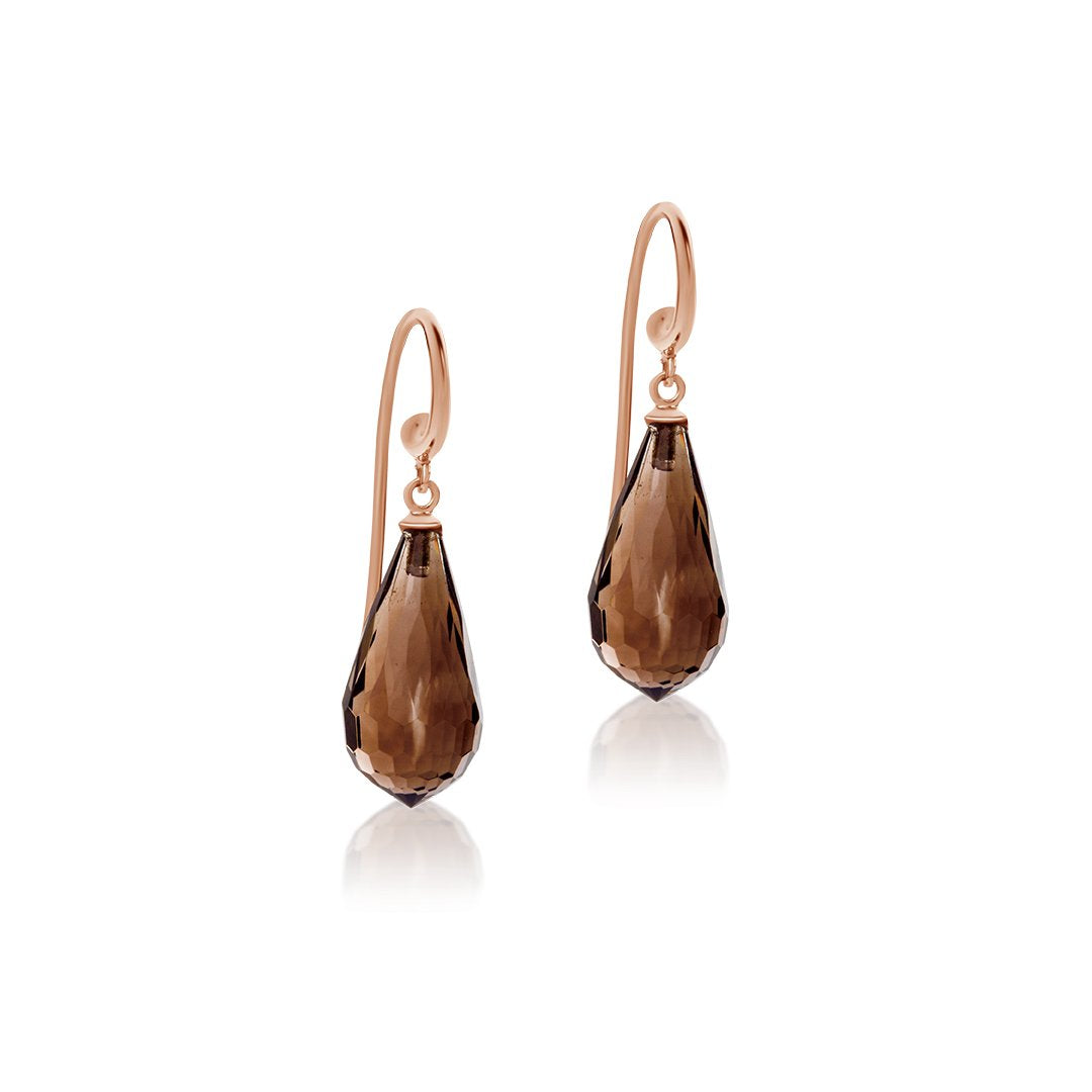 Smoky Quartz yellow gold hook earring