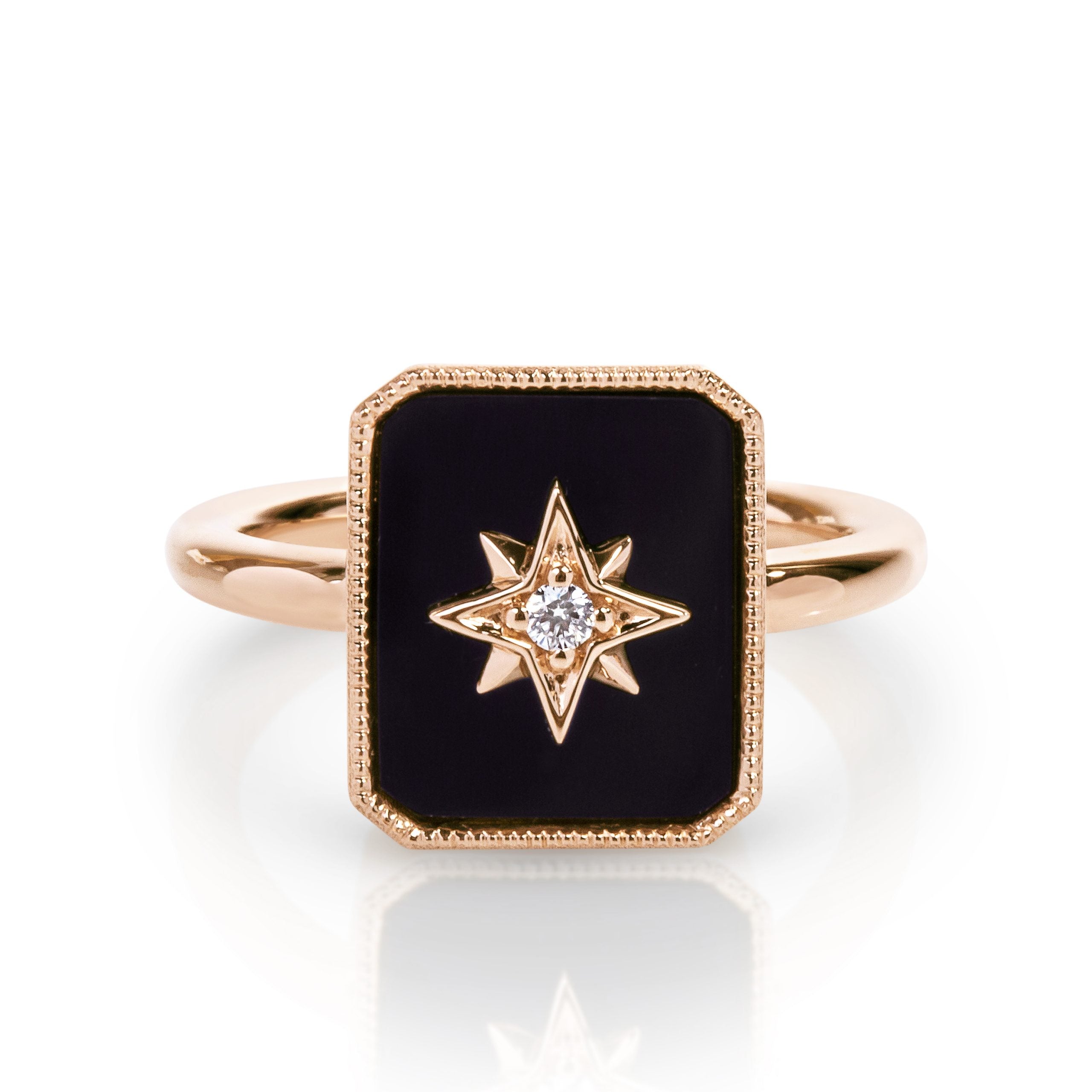 Emerald Cut Onyx Diamond Ring