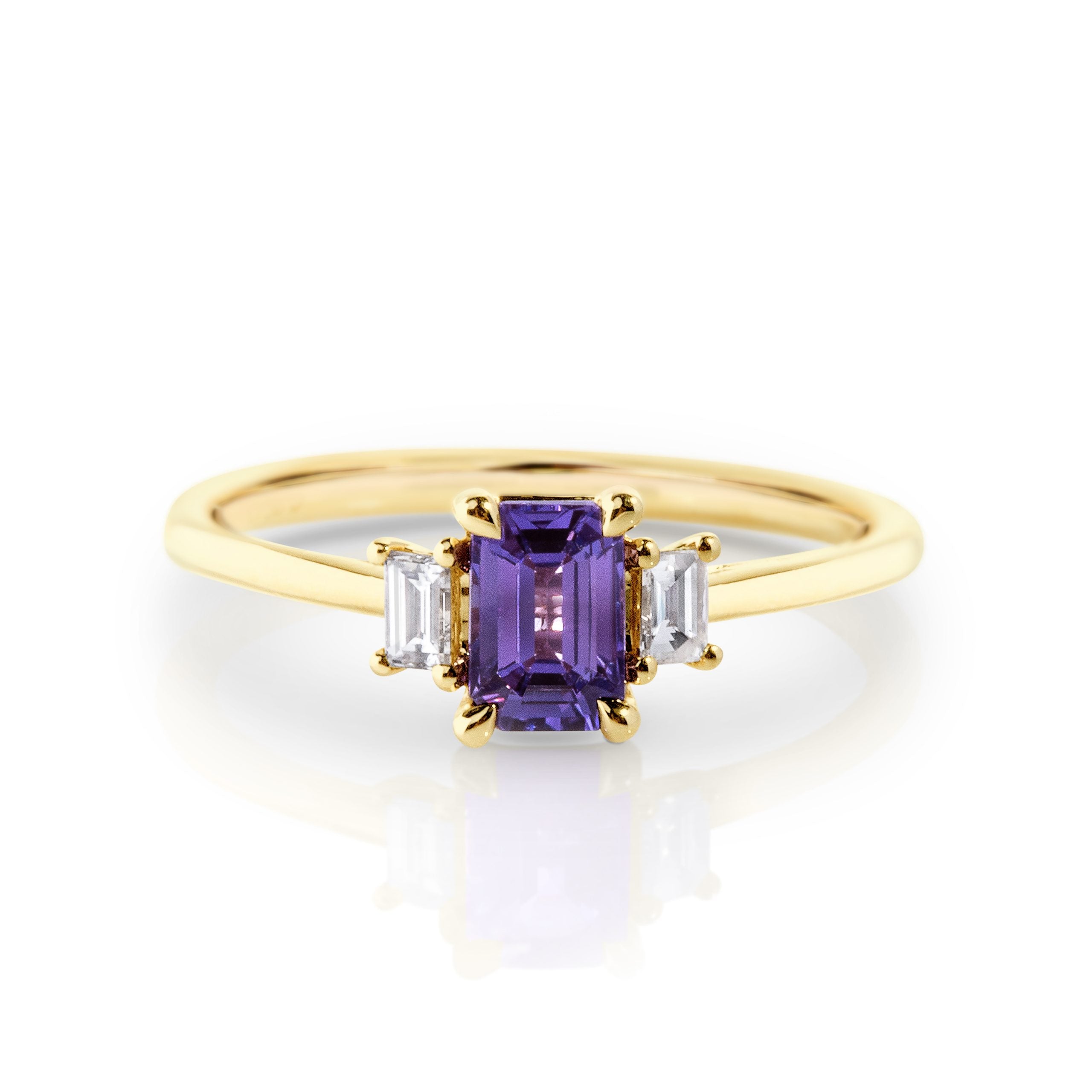 Purple Sapphire with baguette diamonds