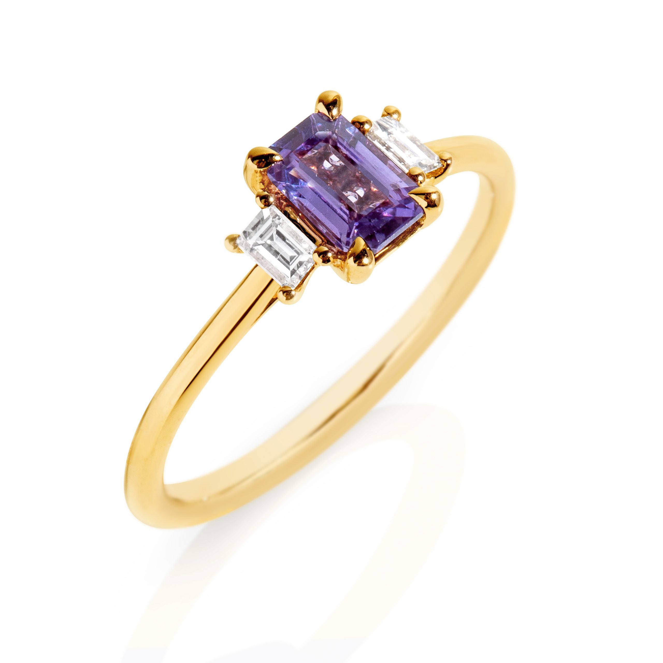 Purple Sapphire with baguette diamonds