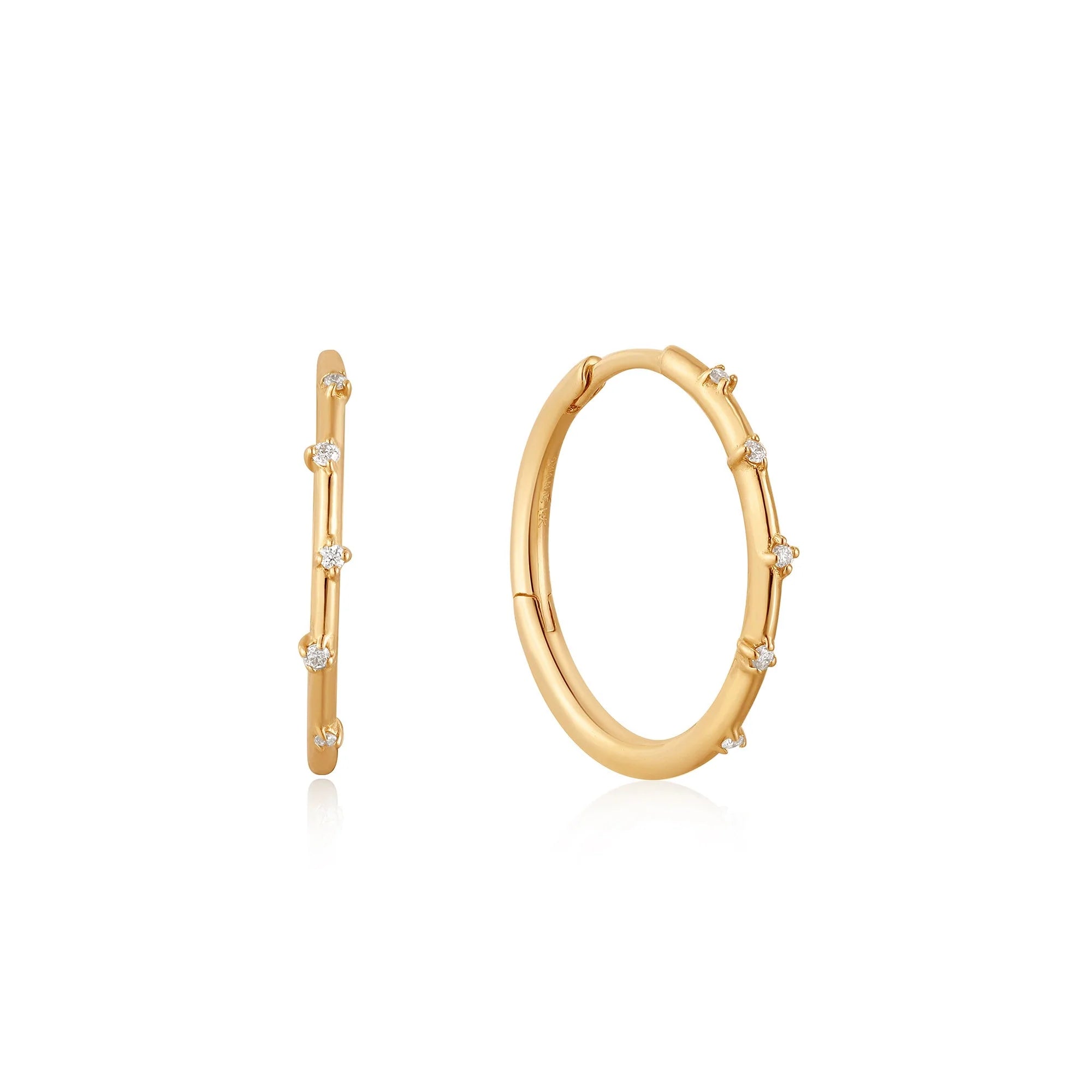 14kt Yellow Gold Stargazer Natural Diamond Hoop Earrings