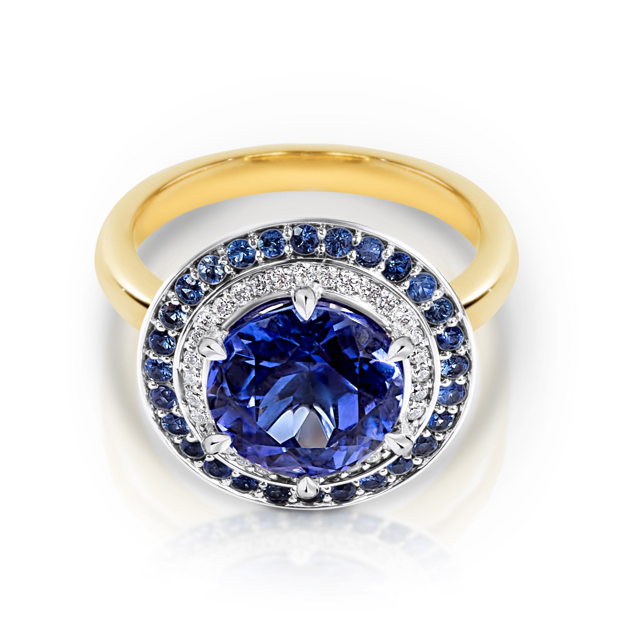Tanzanite, Ceylon Sapphire & Diamond Ring