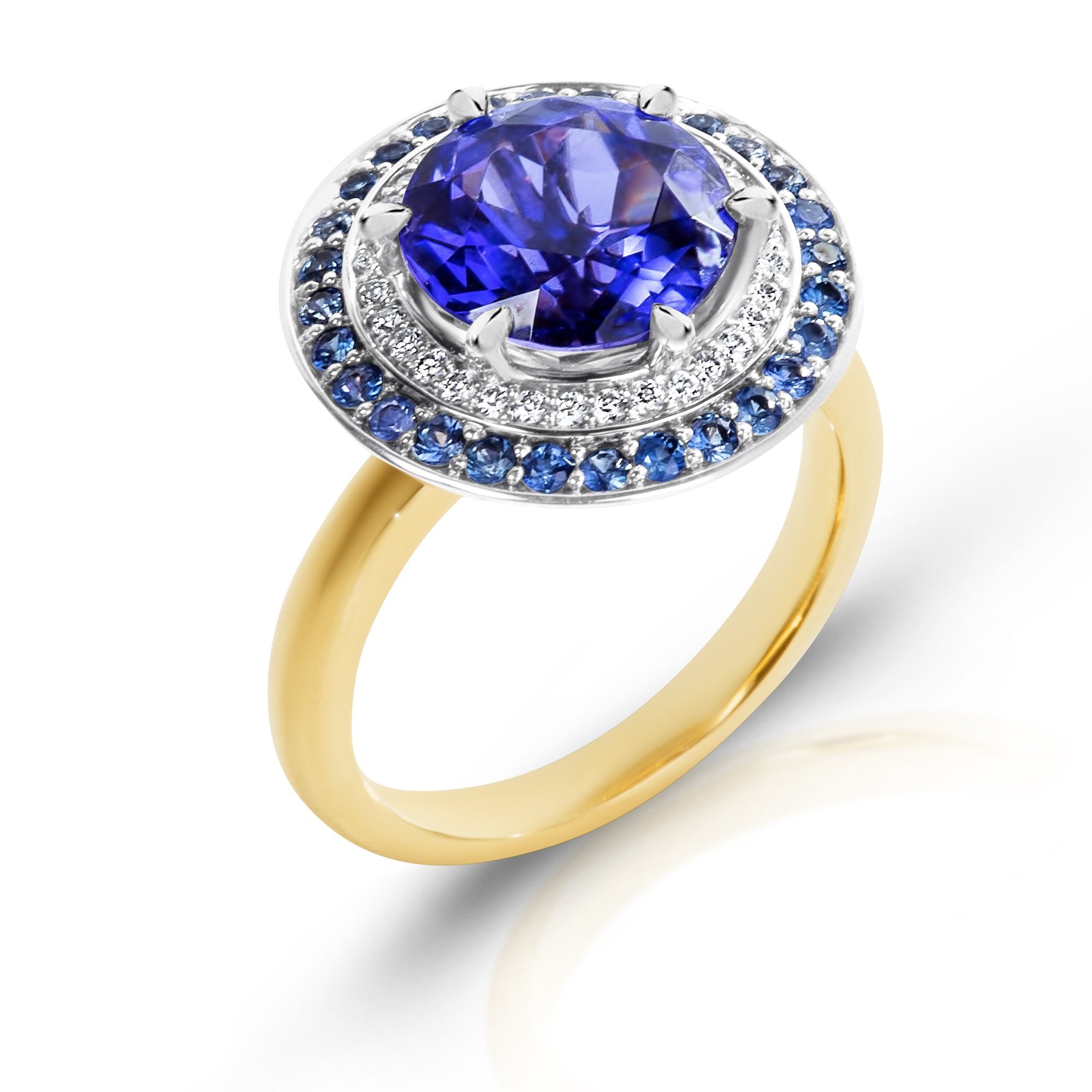 Tanzanite, Ceylon Sapphire & Diamond Ring